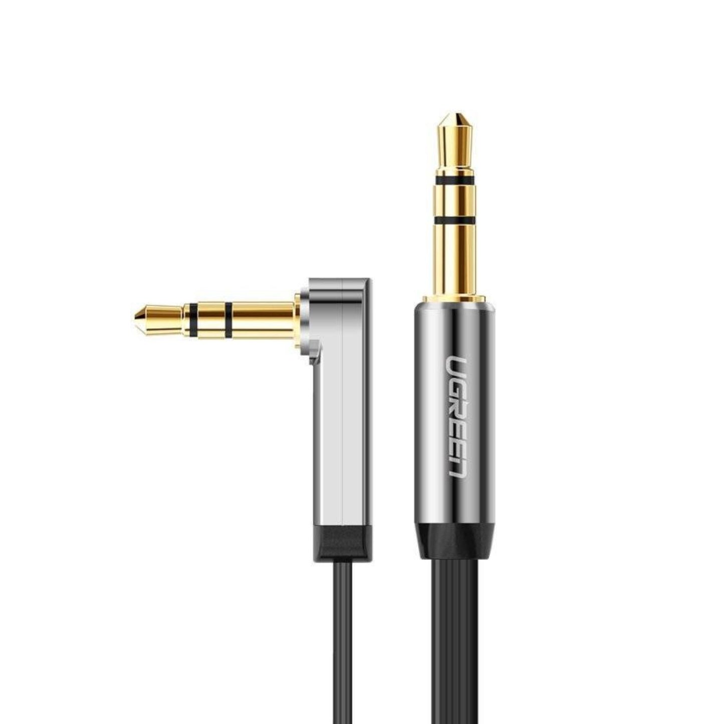 UGreen AV119 Right-angled 3.5mm Flat Aux Cable 2m - Black/Silver