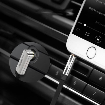 UGreen AV119 Right-angled 3.5mm Flat Aux Cable 2m - Black/Silver