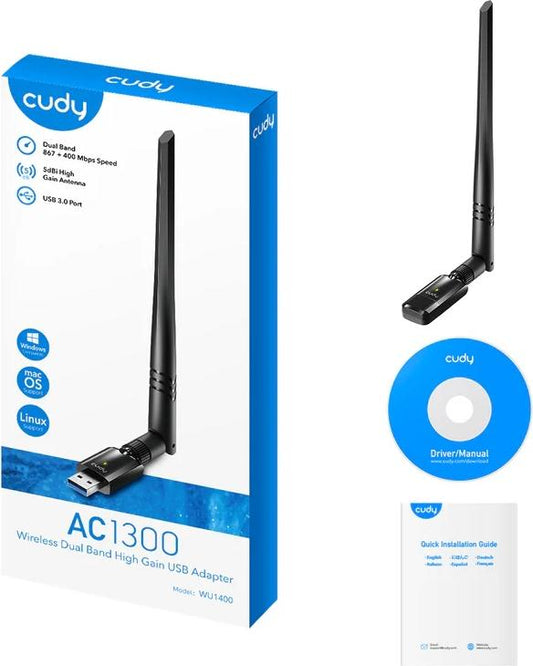 Cudy 1300Mbps High Gain WiFi USB3.0 Adapter with High Gain Antenna
